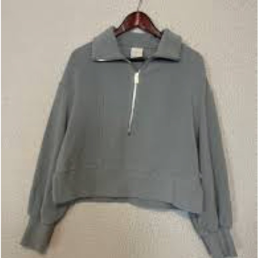 Varley Green Boxy Zippered Polo Sweatshirt
